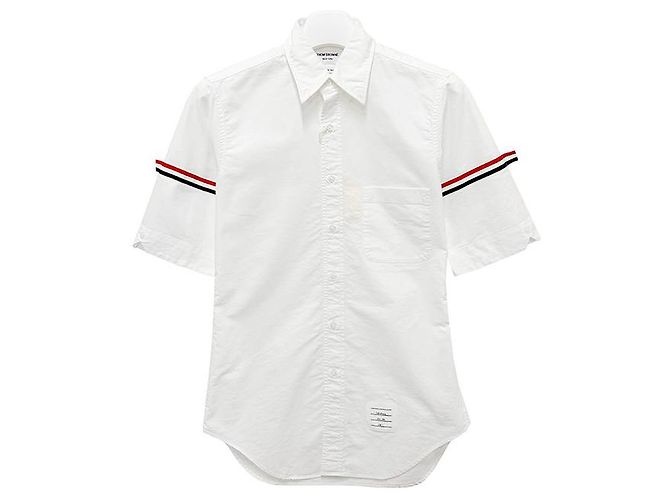 Thom Browne Camisa branca de manga curta com faixa clássica Branco