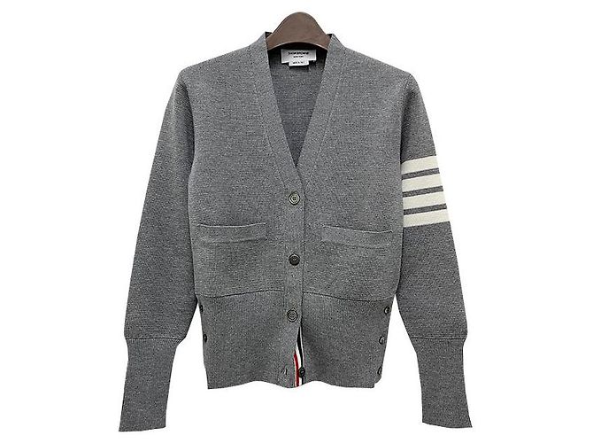 Thom Browne Milano Diagonal Strickjacke Hellgrau Braun 
