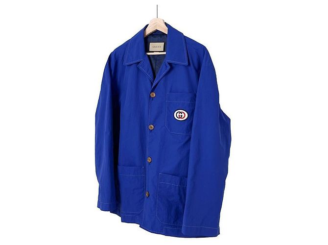 Giacca da lavoro in nylon con patch per uomo Gucci Gremlin Blu