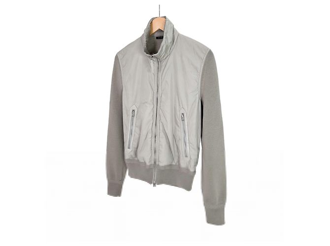 Tom Ford Luxury Beard Men's Wool Knit High Neck Zipper Panel Padded Jacket Gray Brown