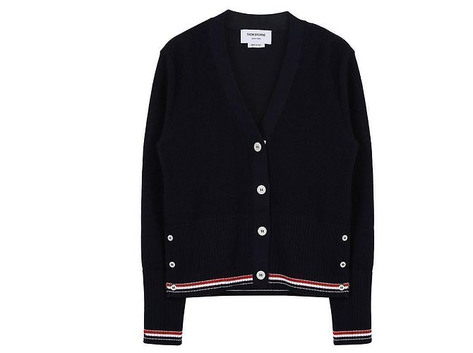 Thom Browne Cardigã Clássico de Algodão com Decote em V Azul
