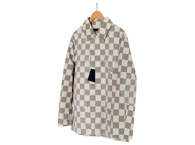 Louis Vuitton Giacca Camicia Oversize in Cotone Nylon Monogramma Damier per Uomo di Lusso Biard Marrone