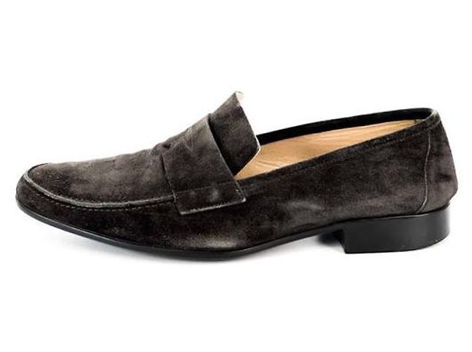 Hermès Mocassino in suede con logo da uomo Marrone