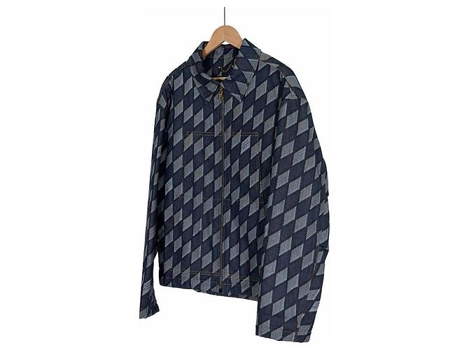 Louis Vuitton Jaqueta de caminhoneiro de denim acolchoada Damier Indigo Azul