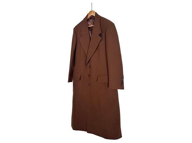 Tom Ford Men's Leather Wool Cashmere Single Long Coat Brown