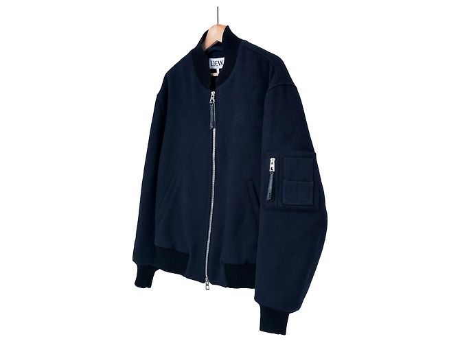 Loewe Men's Anagram Wool Bomber Jacket Navy Blue