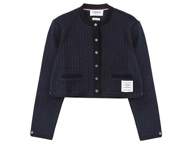 Thom Browne Jacquard-Cropped-Cardigan Blau
