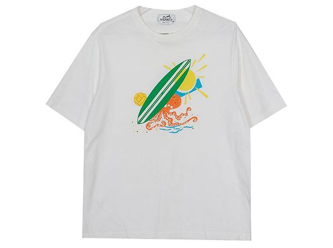 Hermès Weißes bedrucktes Baumwoll-T-Shirt Größe