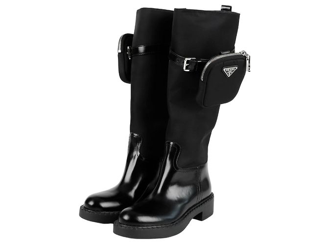 Prada Botas Pouch de Nylon Monolith Tamanho Preto