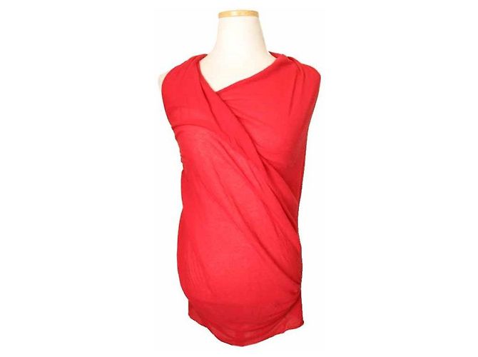 Helmut Lang Top de algodón drapeado asimétrico rojo Roja 
