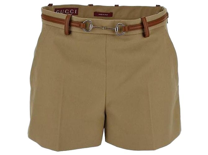 Gucci Pantalones Cortos de Algodón Horsebit Castaño