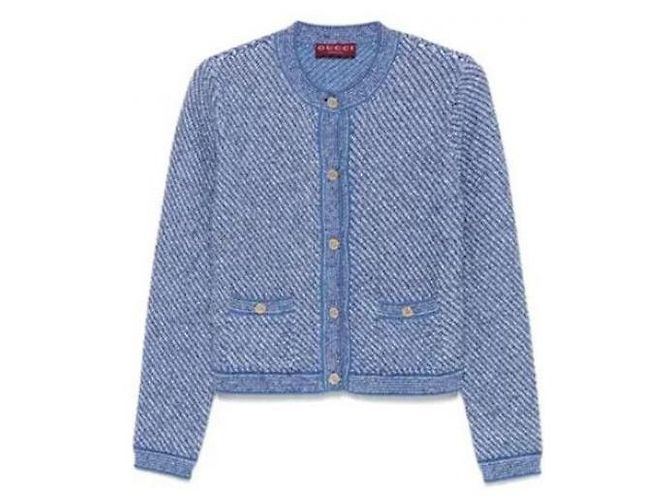 Gucci Baumwoll-Crewneck-Cardigan Blau