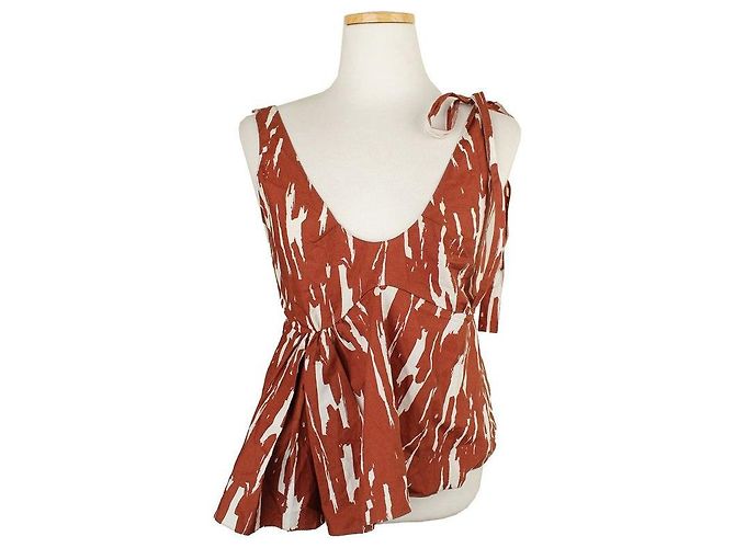 Marni Rotes braunes gemustertes asymmetrisches Oberteil Mehrfarben