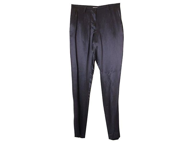 Lanvin Black Navy Satin Trim Wool Blend Pants