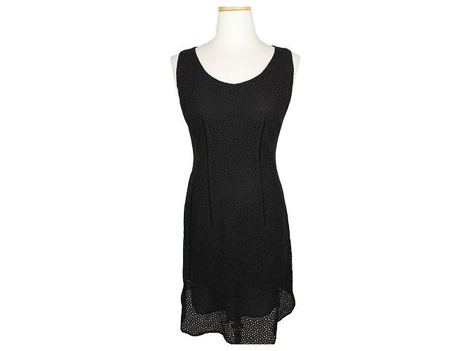 Kenzo Ärmelloses schwarzes Spitzenkleid Punching