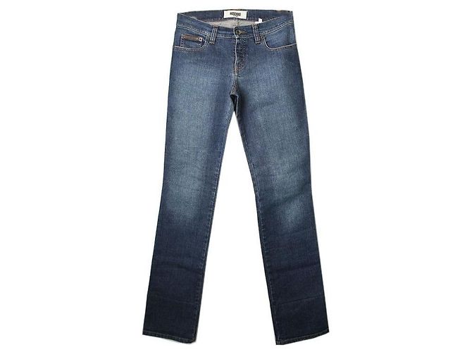Moschino Gewaschene Jeans mit Perlenherz Blau