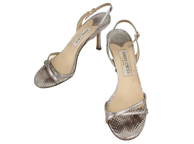 Jimmy Choo Sandalen mit silbernem Pythonmuster 