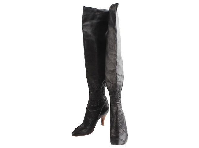 Chanel Black Gold CC Ankle-Banding Thigh High Boots