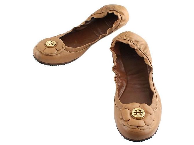 Tory Burch Sapatilhas Banded Douradas Camelo Marrom