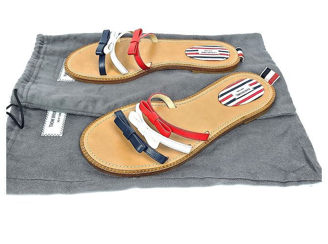 Thom Browne Multicolor Vitello Capretto Three-Bow Slide Sandals