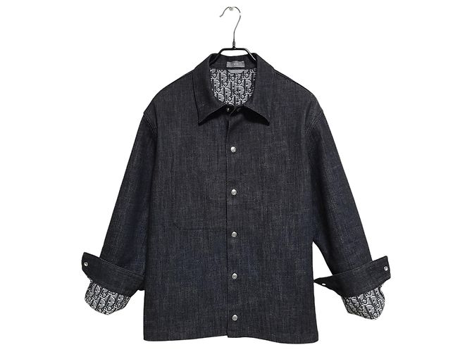 Dior Oblique Denim Jacket Dark Blue Brown