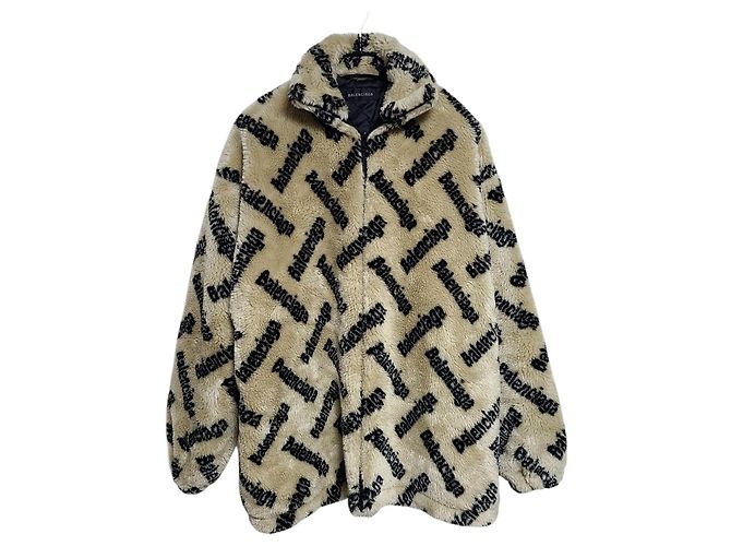 Balenciaga Multi-Logo Oversized Fleece Jacket Brown