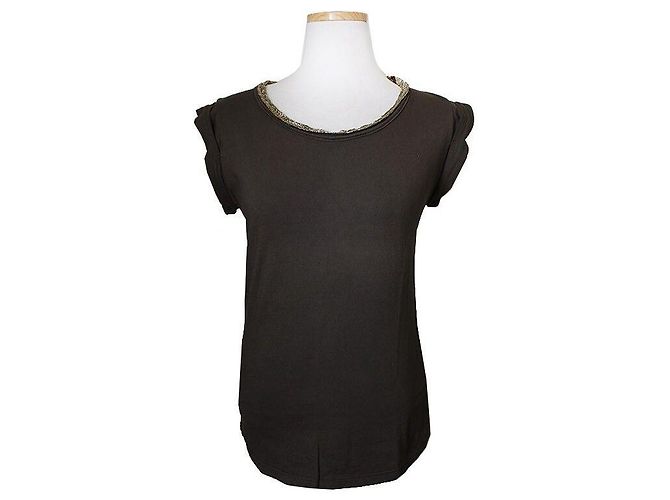 Dolce & Gabbana Camiseta com decote dourado Marrom