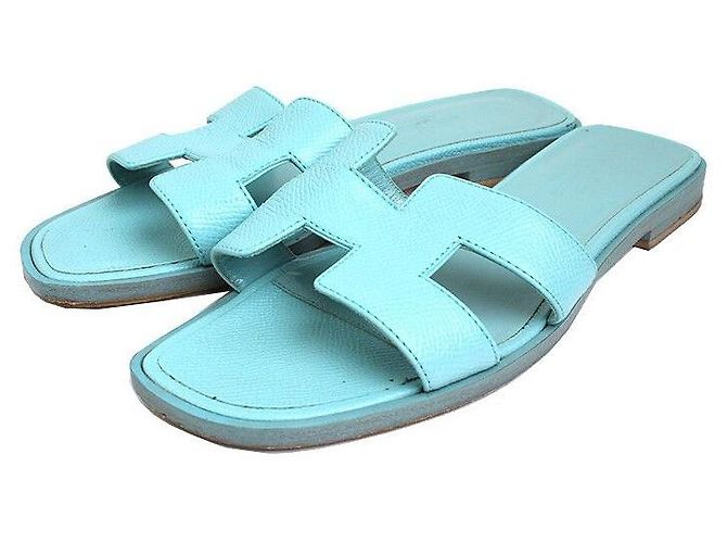 Hermès Pantofole Oran Blu Menta