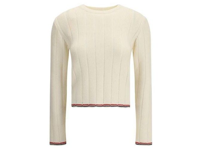 Thom Browne Strickpullover mit Rundhalsausschnitt in Rippenmuster Weiß 
