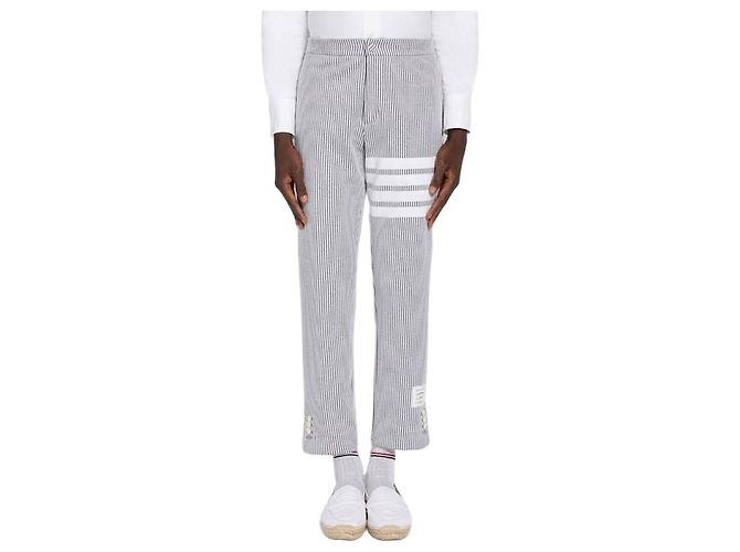 Thom Browne Pantaloni in cotone loopback seersucker Marrone
