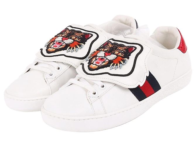 Gucci Baskets Ace Patch Chat Enragé Blanc
