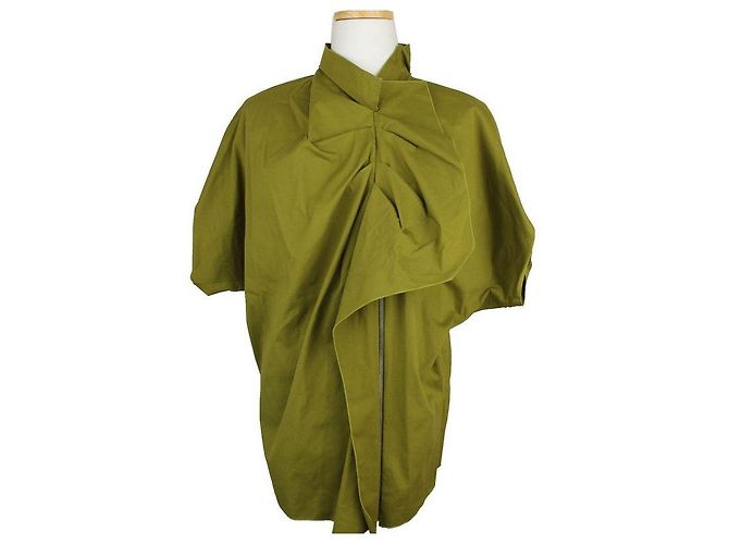 Lanvin Coleção Top com zíper e babados verde oliva