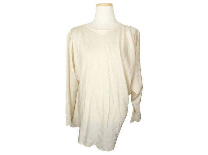 Lanvin Blusa assimétrica de seda bege com mangas longas Marrom