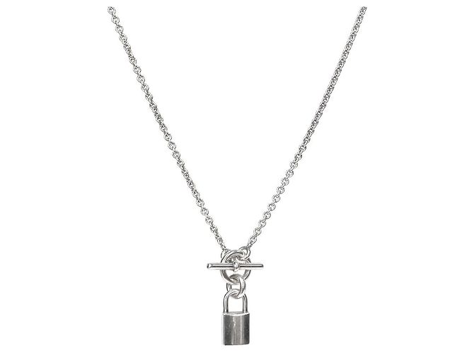 Hermès Silver Amulet Lock Necklace Silvery 