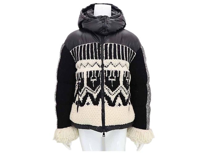 Moncler Hioseries Wollmischung Shell-Jacke mit Kapuze Schwarz