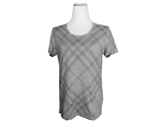 Burberry Camiseta de algodão cinza xadrez Marrom