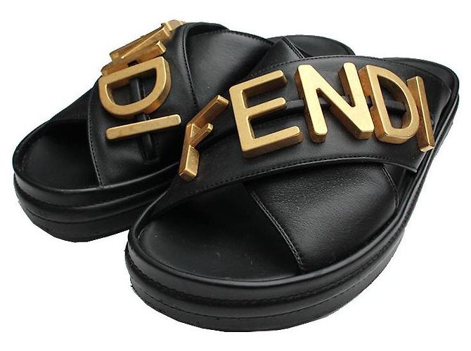 Fendi Black Leather Slipper