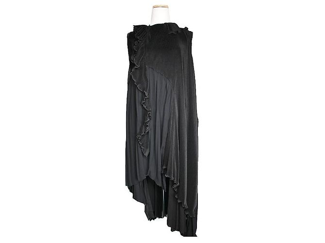 Balenciaga Schwarzes Plissiertes Maxikleid