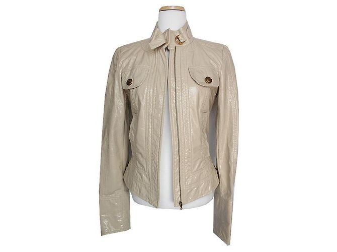 Dolce & Gabbana Beige Patent Eco Leather Jacket Brown