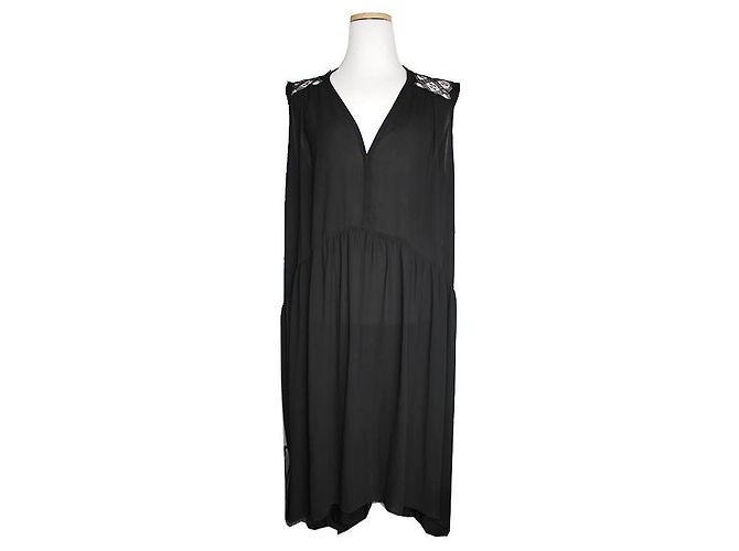 Sandro Schwarzes Spitzenrücken-Kleid