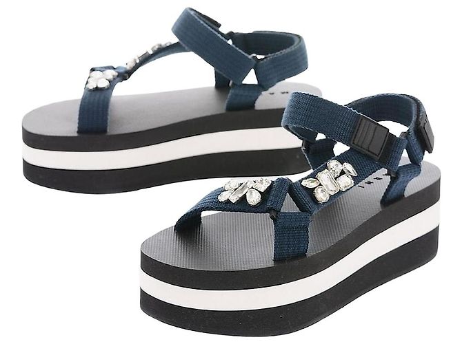 Marni Refurbished Women's Fabric Platform Sandals EU Black