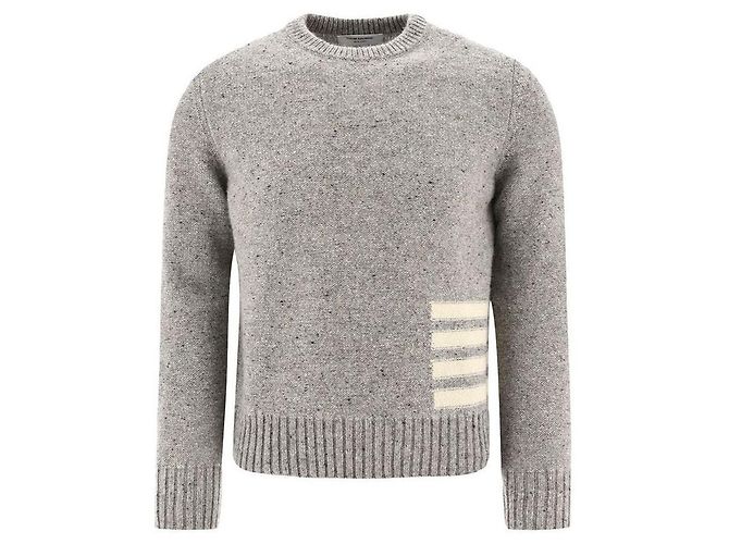 Thom Browne Maglia Diagonale Intarsia Donegal Grigio Chiaro Marrone 