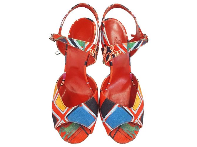 Hermès Multicolor Fabric Open Toe Slingback Multiple colors