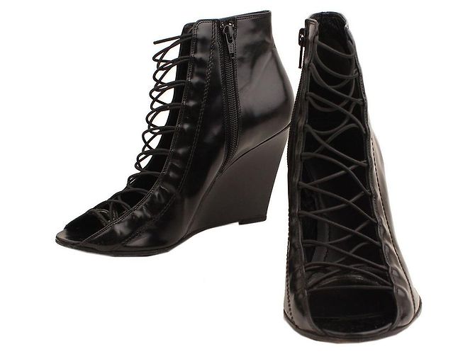 Givenchy Black Lace-Up Wedge Booties