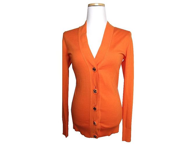 Tory Burch Oranger Baumwollstrickcardigan