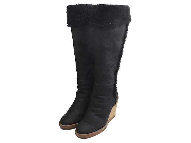 Chanel Botas de cuña Mustang negras Negro