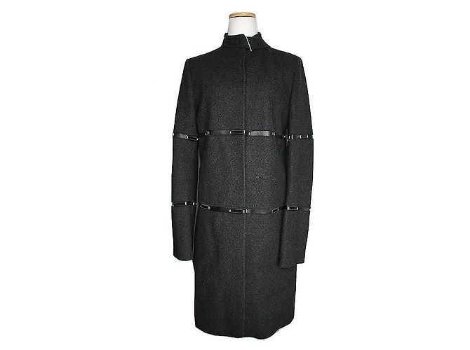 Jil Sander Charcoal Gray Lamb Decorated Wool Cashmere Coat Brown