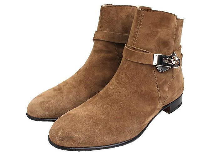 Hermès Botas de tornozelo de camurça Kelly Marrom