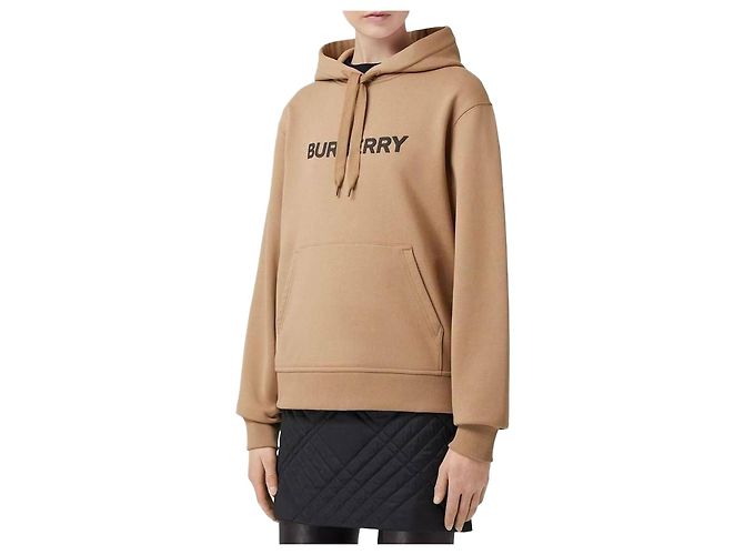 Burberry Moletom com capuz de algodão com logo Marrom