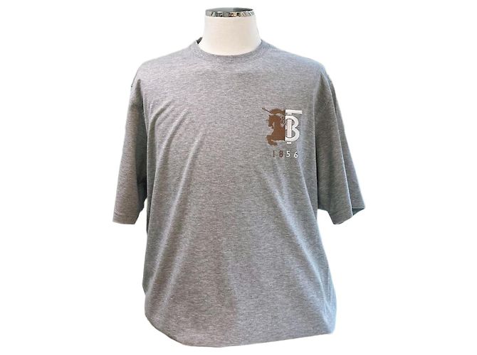 Burberry Grau gesticktes Logo T-Shirt Rot